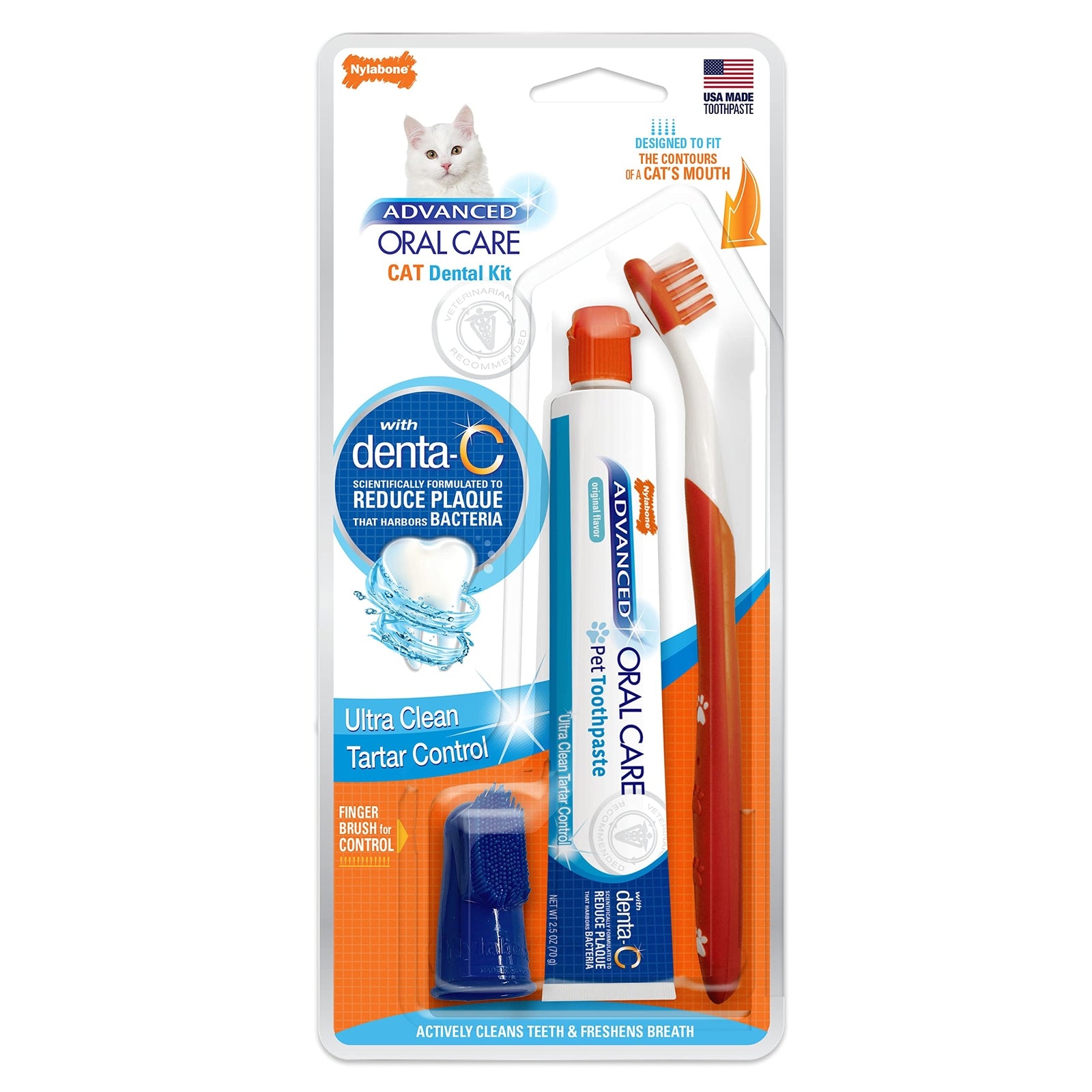 Nylabone Cat Toothbrush and Toothpaste Dental Care Kit for Fresh Breath