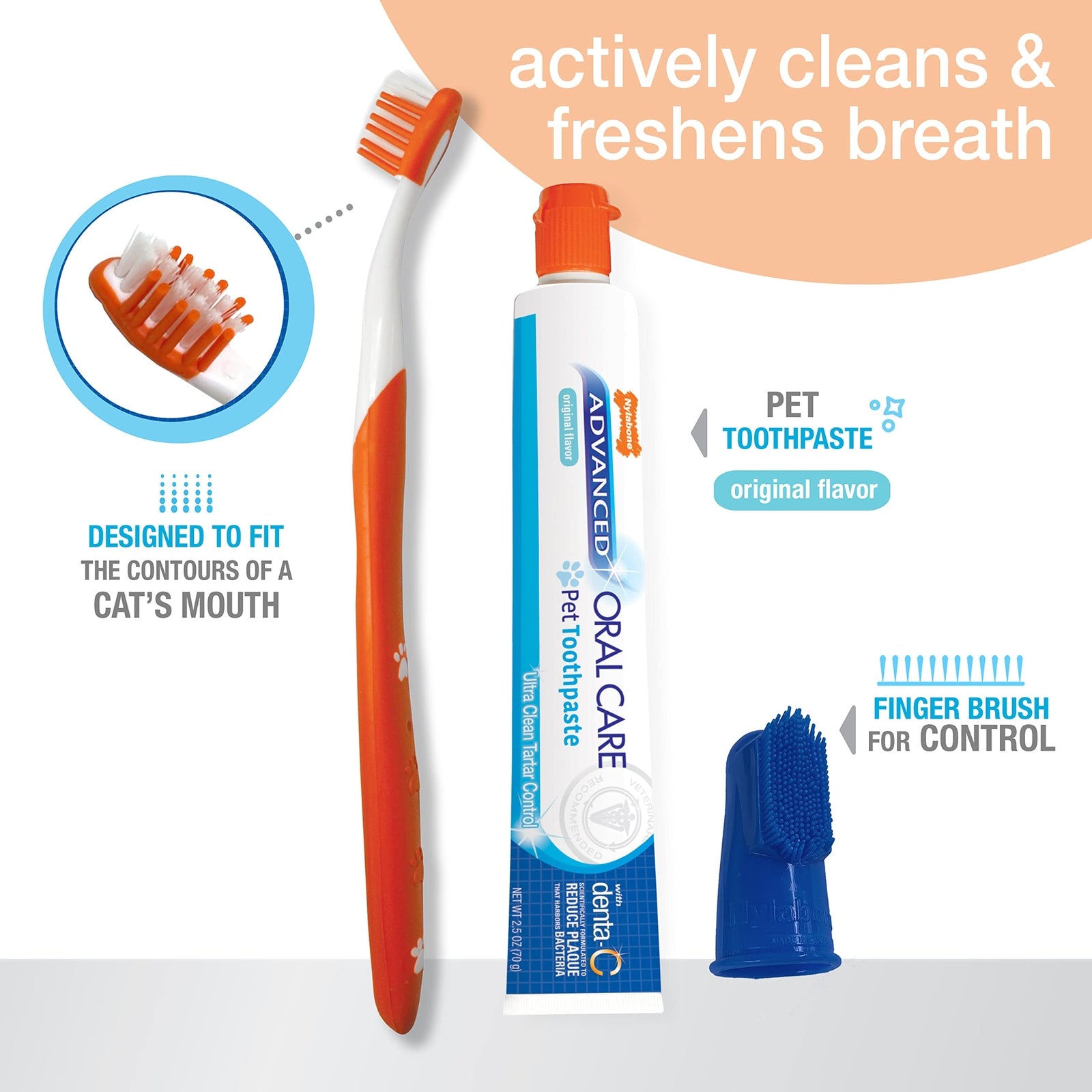 Nylabone Cat Toothbrush and Toothpaste Dental Care Kit for Fresh Breath