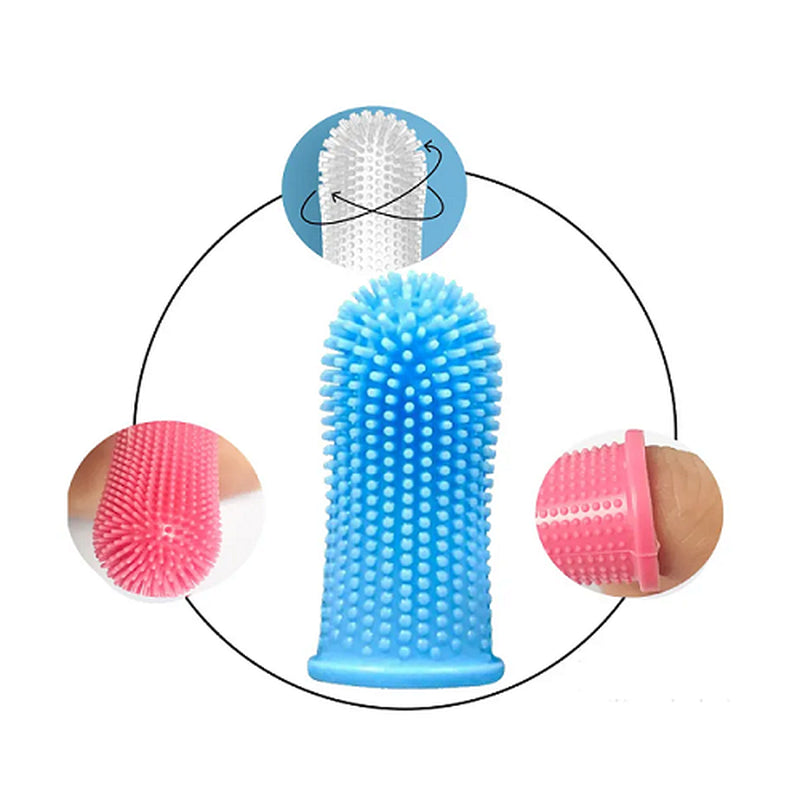 Pet Dog Cat 360º Finger Brush Toothbrush Full Surround Silicone Bristles Oral